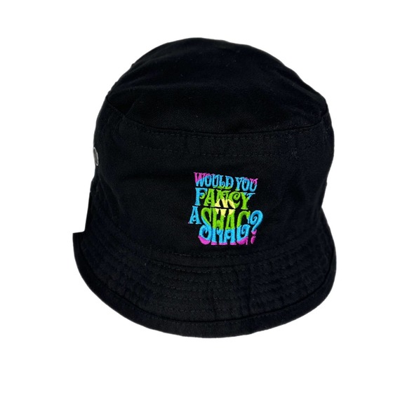 VINTAGE 1999 Austin Powers Movie Black Bucket Hat Wanna shag ? Adult Humor VTG - Picture 2 of 5